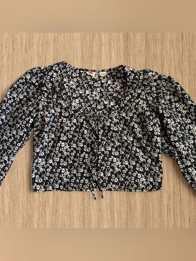 Levi’s Floral Tie Front Blouse Cottagecore Peasant Top Size S
